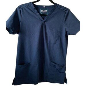 Mint Stretch Navy Blue V-Neck Medical Scrub Top Professional Healthcare Uniform